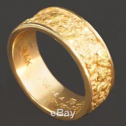 Stunning & Wide, Solid 14K Yellow Gold & Natural Gold Nugget Man's Estate Ring