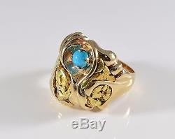 Turquoise and Natural Nugget 14K Gold Ring Size 10
