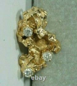 Unique 14K Yellow Gold Nugget & 3-Diamond Pendant, 5/8 X 3/8 ESTATE 1.7 grams