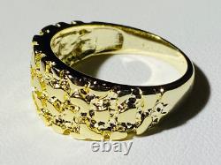 Unique Men's Nugget Wedding Engagement Band Ring 14K Yellow Gold Plated Silver
