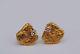 Unisex Natural Yellow Gold Nugget Slide Post Earrings With Genuine White Diamonds