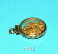 VINTAGE 24KT PURE GOLD NUGGETS IN A GLASS LOCKET 1/20 12 KT GOLD PLATED CHARM, 1g