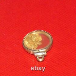 VINTAGE 24KT PURE GOLD NUGGETS IN A GLASS LOCKET 1/20 12 KT GOLD PLATED CHARM, 1g