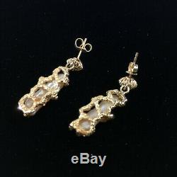 VTG 14K Nugget Gold Natural Pearl Stud Dangle Chunky Earrings DS17