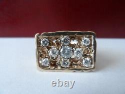 VTG 585 or 14K solid Yellow Gold Men's Diamond NUGGET Ring w 9 diamonds size 10
