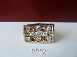 VTG 585 or 14K solid Yellow Gold Men's Diamond NUGGET Ring w 9 diamonds size 10