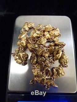 Victorian Era Antique Natural ALASKA/PLACER PURE GOLD NUGGET Necklace 49.7 g