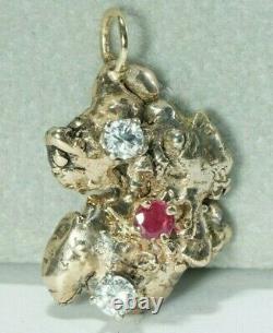 Vintage 14K Gold Nugget &. 60ctw Diamond & Ruby Pendant, 10.4 grams