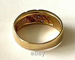 Vintage 14K Yellow Gold Men's Ring Wedding Band 3 Natural Diamond Nugget Size 9