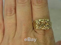 Vintage 14K Yellow Gold Nugget. 15ctw Natural Diamond Gents Ring Size 12.5