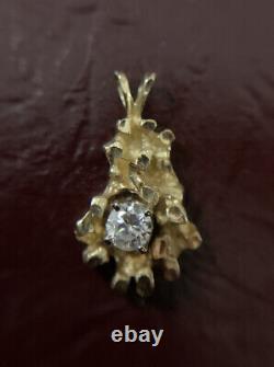 Vintage 14k Gold Nugget Style Pendant with CZ 2.8g
