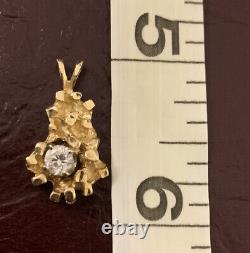 Vintage 14k Gold Nugget Style Pendant with CZ 2.8g