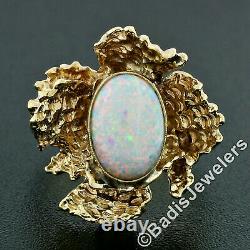 Vintage 14k Gold Oval Opal Solitaire & Nugget Textured Free Form Cocktail Ring