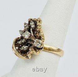 Vintage 14k Solid Yellow Gold Diamond Nugget Style Ladies Cocktail Ring Size 7.5