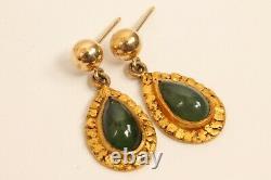 Vintage 14k Yellow Gold Alaskan Jade Natural Nuggets Post Dangle Earrings