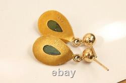 Vintage 14k Yellow Gold Alaskan Jade Natural Nuggets Post Dangle Earrings