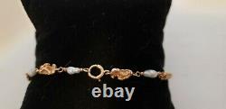 Vintage 14k Yellow Gold Nugget And Baroque Pearl Bracelet 7.5 Inch 5.4 Grams