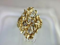 Vintage 14k Yellow Gold Round Single Cut Diamond Free Form Gold Nugget Ring