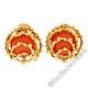 Vintage 18k Yellow Gold Cabochon Round Coral Open Nugget Button Clip On Earrings