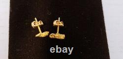 Vintage 22 K Solid Yellow Raw Gold Nugget Rock Post Stud Earrings With 14K Backs