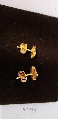 Vintage 22 K Solid Yellow Raw Gold Nugget Rock Post Stud Earrings With 14K Backs
