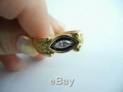 Vintage 24k Natural Gold Nugget 0.25ct Marquise VS2 H Diamond 14k Mens Ring
