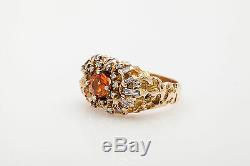 Vintage $6K 3ct Natural Padparadscha Sapphire Diamond 14k Gold NUGGET Band Ring