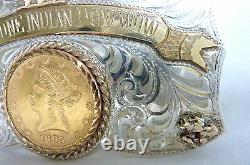 Vintage 925/14kt natural nuggets 1895 gold piece Shoshonee Pow wow buckle I-3688