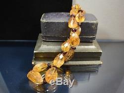Vintage Estate Natural Citrine Nugget Garnet 18 Necklace 14K Yellow Gold Clasp