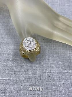 Vintage Men's 14K Yellow & White Gold Nugget 1.50 ctw Diamond Ring Size 13