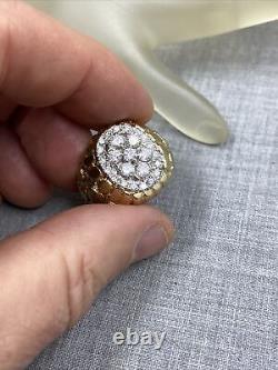 Vintage Men's 14K Yellow & White Gold Nugget 1.50 ctw Diamond Ring Size 13