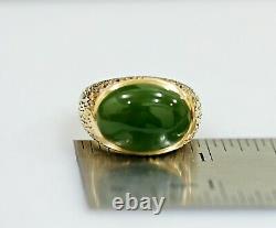 Vintage Men's Natural Jade 14K Gold Nugget Ring Sz. 9.5