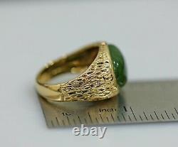 Vintage Men's Natural Jade 14K Gold Nugget Ring Sz. 9.5