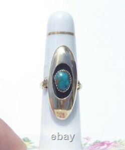 Vintage Navette 14 Karat Gold Turquoise Ring, 6.8 grams, Size 5.5