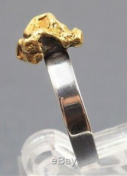 Vintage Stirling Silver Band & 22ct Natural Gold Nugget Mens Statement Ring