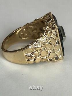 Vintage Style 14k Yellow Gold, Diamond & Onyx Nugget Ring Mens Fine Jewelry