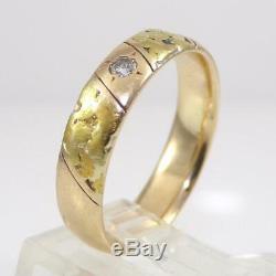 Vtg 14K Yellow Gold Diamond & 22K Gold Nugget Wedding Band Mens Ring Size 9 LFJ2