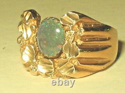 Vtg Mens Nugget Horseshoe Gold Plated Sterling Silver Australian Opal Ring Sz 10