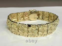 Without Stone New style Men's Nugget Bracelet 8.5 Inch 14K Yellow Gold Finish