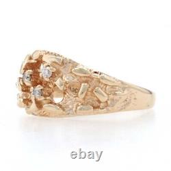 Yellow Gold Diamond Nugget Cluster Ring 14k Round Brilliant Cut Textured
