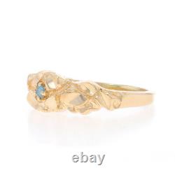 Yellow Gold Fancy Blue Diamond Solitaire Band -14k Round Cut Nugget Ring Treated