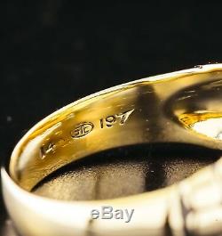 ZALES VINTAGE ESTATE NATURAL DIAMOND SOLITAIRE 14k YELLOW GOLD NUGGET MENS RING